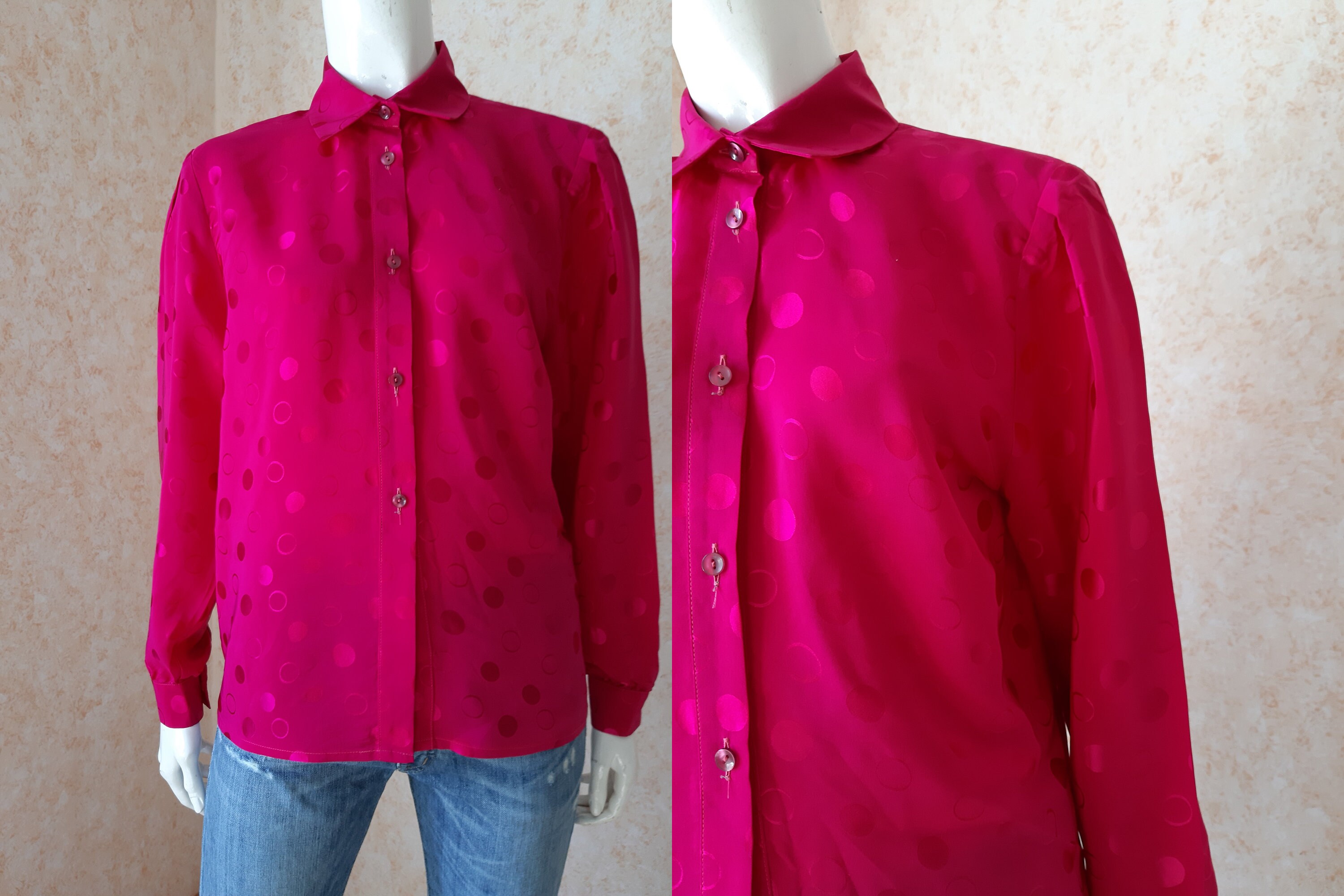 Vintage silk Crimson Blouse Silk Shirt Women Button Tops | Etsy