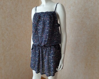 Vintage Orsay viscose Sundress. Dress in flowers. Beach dress. Elegant dress. Dance dress. Navy blue floral dress. Loose dress. Size L dress