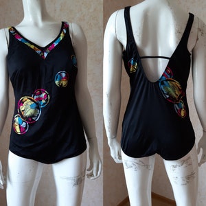 Vintage 1970s 80s Ari Swimsuit, bathing suit,  Size 18 or XL, Black swimsuit, One piece swimsuit, Germany swimsuit