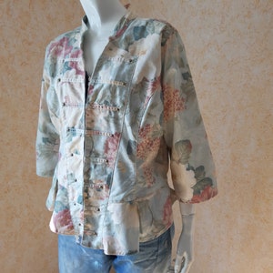 Vintage 1980s Ladies flowers Jacket Multicolored blazer Blouse SIZE 44 L Vintage top Blouse Vintage women&#39;s blazer Hippy blouse Woman blazer