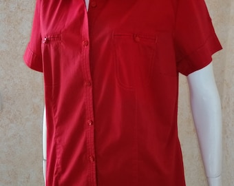 Vintage Shirt Vintage Red Blouse Cotton Shirt Women Small Button Tops Casual Hippie Clothes Boho Clothing Womens Clothing L size Shirt
