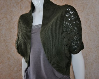 Knitted Ivory Green Bolero Jacket Cotton Net Lace Bridal Wedding Cardigan Summer Bride Made in Germany Small to Medium Size Bolero