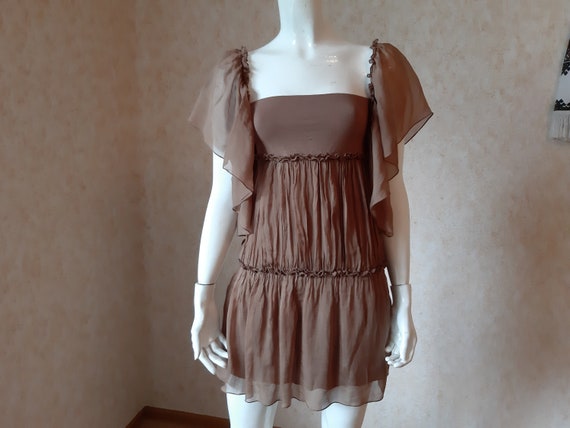 Vintage Silk Brown dress Size M Flirty Festival S… - image 2