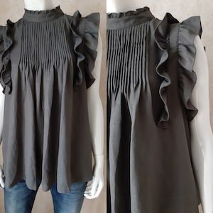 Vintage 1980s Ladies shirt Gray Top Blouse SIZE L Vintage top Gray Blouse Vintage women's blouse Hippy blouse Woman shirt