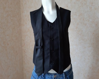 Chaleco vintage 1990 Conjunto Chaleco negro y corbata Chaqueta vintage Chaqueta sin mangas para hombre Chaleco estilo patchwork Chaleco talla pequeña Chaleco bohemio Chaqueta para niños