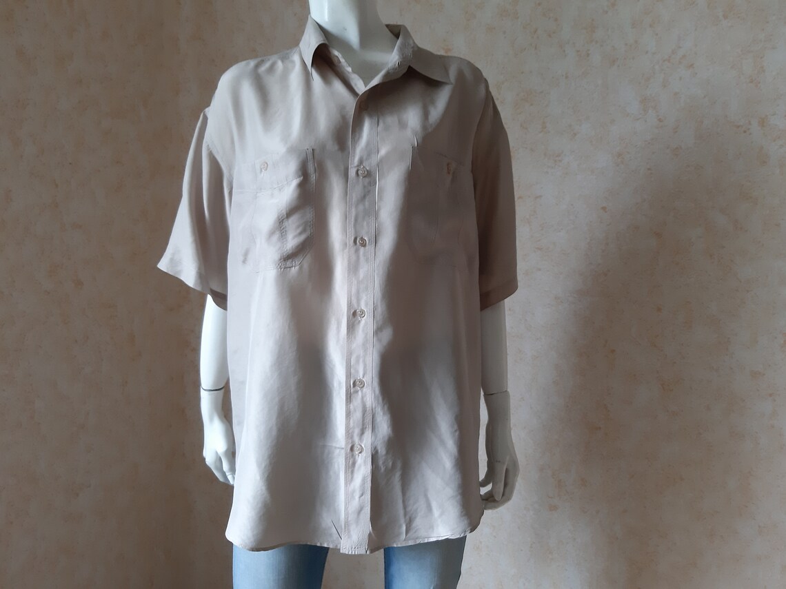Vintage Men's Silk Brown Fabric Shirt SIZE S, Vintage Shirt, Vintage men's Shirt, Brown Silk Shirt, Silk Shirt, Foto 1 von 5
