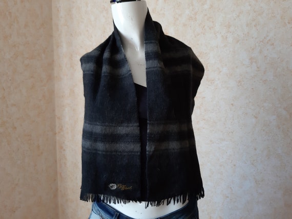 Vintage Wool Black scarf. Shawl Retro. Unisex Sca… - image 1
