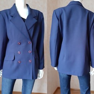 Vintage Paris Blazer Women Blazers Blue Coat Size L Vintage Lady Button blazer France blazer Office jacket