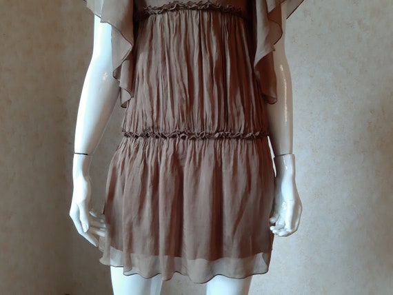 Vintage Silk Brown dress Size M Flirty Festival S… - image 5