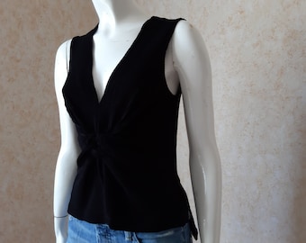 Vintage shirt 1990s Ladies Black Fabric T-shirt Blouse SIZE S US 4 UK 8, Vintage top, Black Blouse, Vintage women's blouse