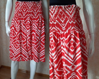 Vintage Red cotton skirt, Midi Skirt, Summer skirt, Office business style, Folk skirt, Size M US 6, UK 10, EU 38