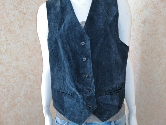 Vintage vest. Suede vest. 1970". Blue vest. Vinta… - image 6