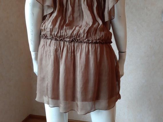 Vintage Silk Brown dress Size M Flirty Festival S… - image 8