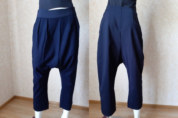 Vintage Blue Wool Baggy Fit Harem And Less Pants W
