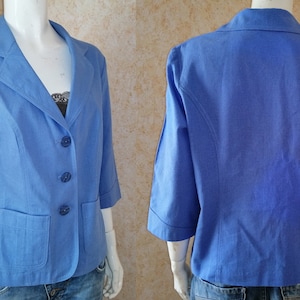 Vintage Blazer Linen Jacket Women Blazers Blue Coat Size M Vintage Lady Button blazer UK blazer Office jacket
