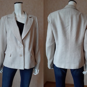 Vintage Blazer Linen Jacket Women Blazers beige Coat Size 18 XXL Vintage Lady Button blazer Vintage shirt Office jacket