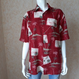 Vintage colorful Hawaiian Palm print, Short sleeve viscose shirt size S, Vintage 1980s Viscose Mens shirt Hippie Clothes Boho Clothing