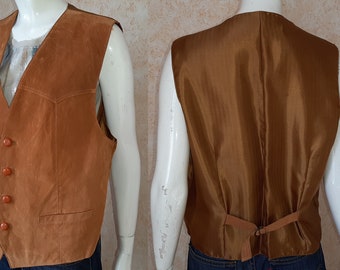 Vintage vest Suede vest 1970" Brown vest Vintage jacket Patchwork style M Size vest Leather Bohemian vest Jacket for men Leather vest