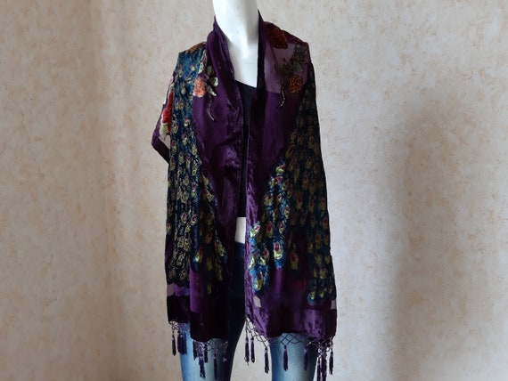Vintage Velvet scarf. Unisex Scarf. Violet Scarf.