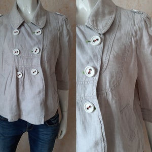 Vintage Blazer Linen Jacket Women Blazers Gray Coat Size M US 8 Vintage Lady Button blazer Office jacket clasic jacket