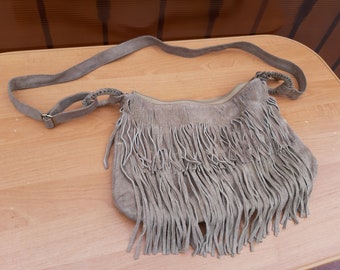 Vintage Suede Fringe Chain Bag Purse Small Formal Handbag Top Handle Clutch Shoulder Bag