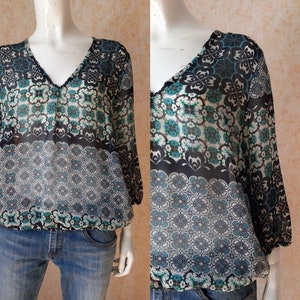 Vintage Renatto Bene Ladies shirt Blue Top Blouse SIZE M/L Vintage top Multicolored Blouse Vintage women&#39;s blouse Hippy blouse France blouse