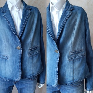Vintage Jeansjacke Baumwolljacke Damensakko Blauer Mantel Gr. 44 L/XL Vintage Lady Button Blazer Klassische Jacke Bürojacke Missy Jacke