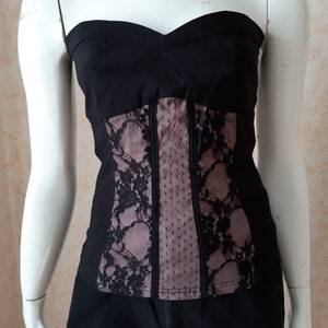 Corsé vintage negro morado para fiesta de graduación, corpiño con ganchos, escote en forma de corazón, estilo victoriano, corsé floral, talla S