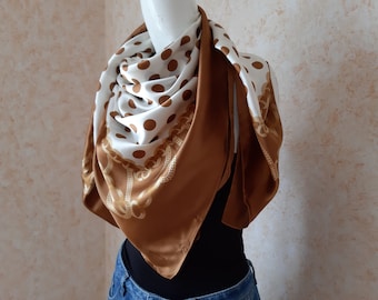 Vintage scarf. Shawl Retro. Brown Shawl. Woman Scarf. Polka dot Scarf. Scarf for Women Vintage Women Shawl Vintage muffler Scarves for women