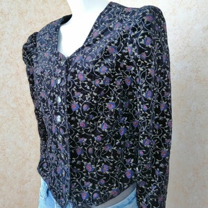 Vintage black flowers Blazer Jacket Women Blazers Coat Size L Vintage Lady Jacket