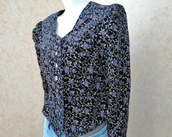 Vintage black flowers Blazer Jacket Women Blazers Coat Size L Vintage Lady Jacket