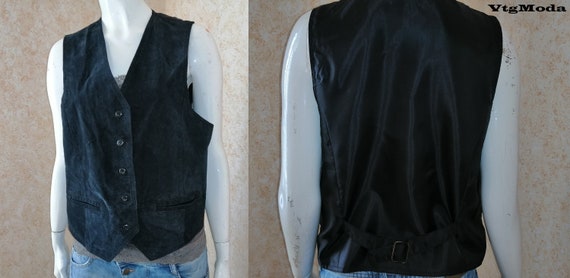 Vintage vest. Suede vest. 1970". Blue vest. Vinta… - image 2