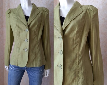 Vintage Blazer Linen Jacket Women Blazers Khaki Coat Size M US 6 Vintage Lady Button blazer Office jacket clasic jacket