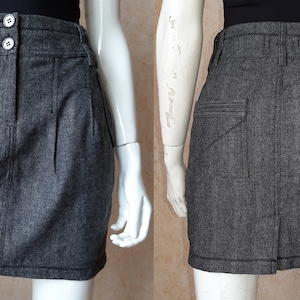 Vintage gray blend wool skirt, Mini Skirt, Brand second hand, office business style, Womens M 38