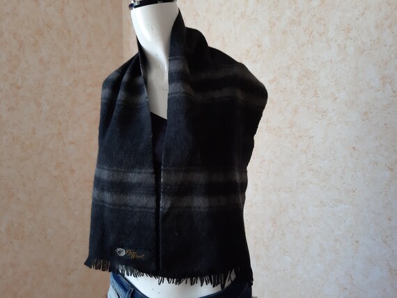 Vintage Wool Black scarf. Shawl Retro. Unisex Sca… - image 2