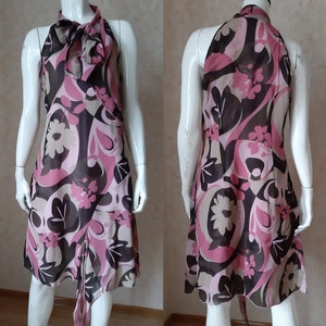 Vintage Giant Flowers Pink Viscose Dress Size M/L Flirty Festival Summer Dress Beach dress Cocktail Dress Fashion dress without sleeves