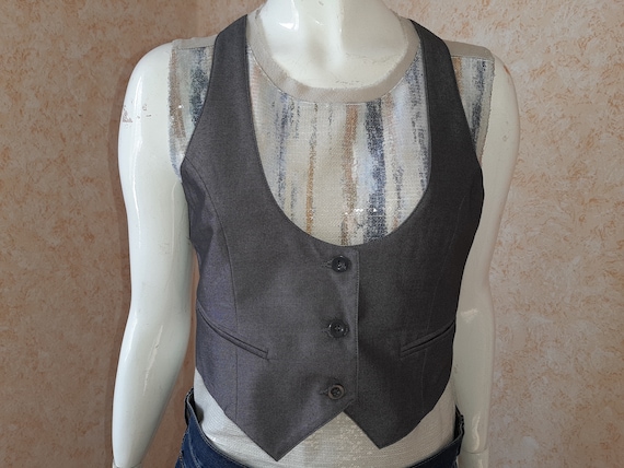 Vintage vest Gray Viscose Folk Vest Vintage jacke… - image 1