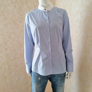 Vintage Shirt, Vintage Blue Blouse, Cotton Shirt, Women Small Button, Long sleeve, Tops Casual, Hippie Clothes, Boho Clothing, M size Shirt