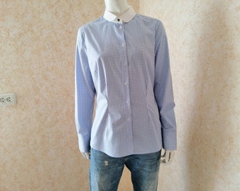 Vintage Shirt, Vintage Blue Blouse, Cotton Shirt, Women Small Button, Long sleeve, Tops Casual, Hippie Clothes, Boho Clothing, M size Shirt