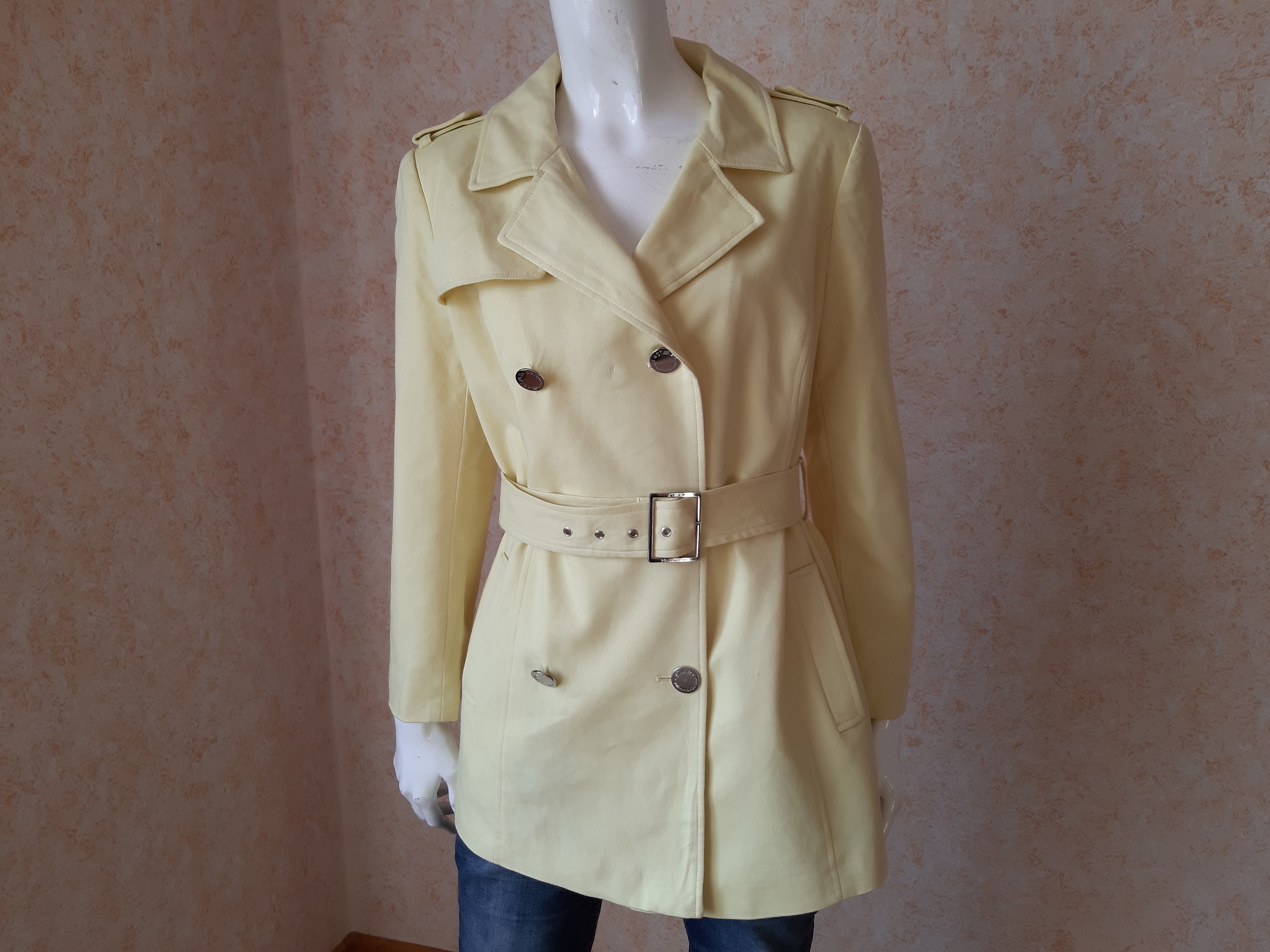 VtgModa Vintage Coat Julien Macdonald Jacket Women Coat Yellow Coat Size L Vintage Lady Button Coat Clasic Jacket Evening Coat