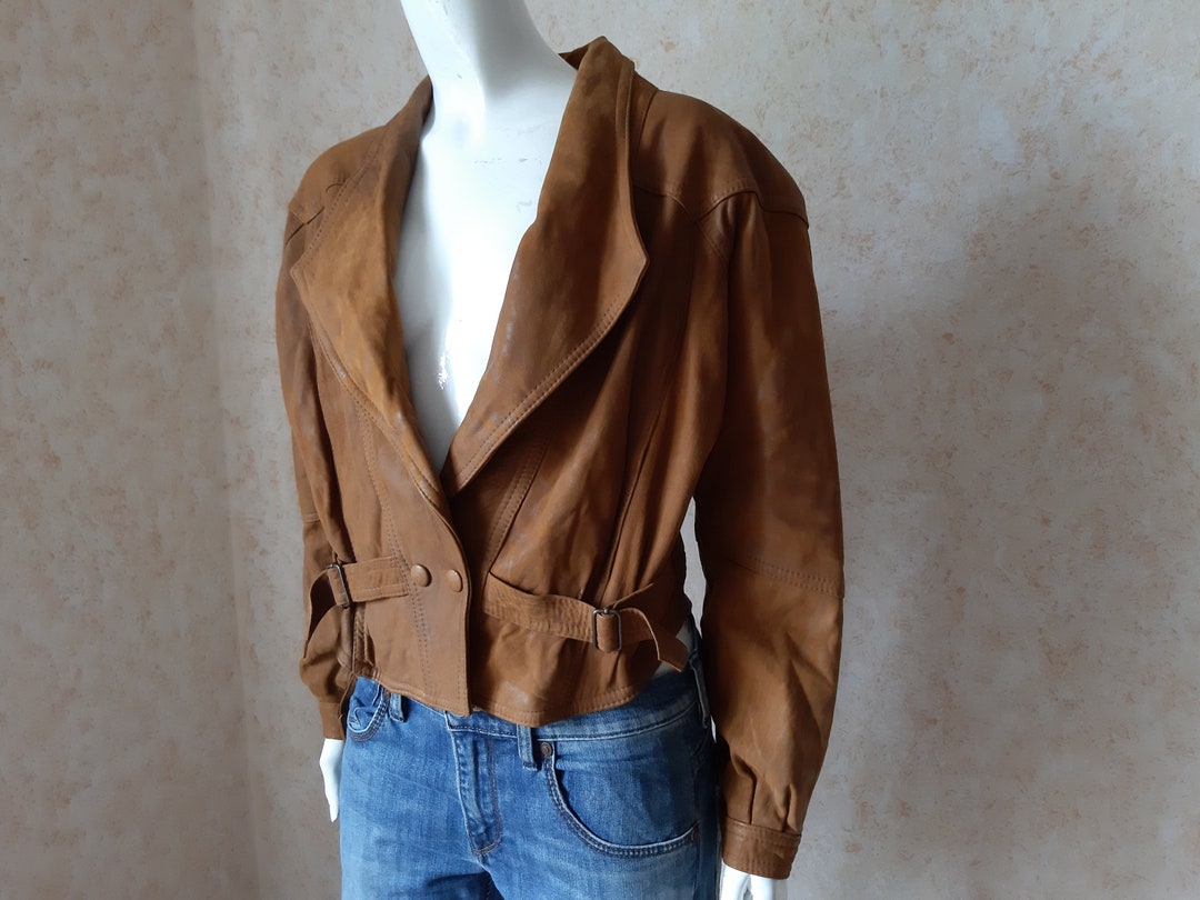 Vintage Brown Aprel Leather Blazer Jacket Women Blazers Brown Coat Size ...