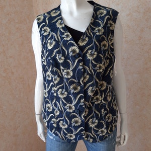 Vintage Blue vest Folk Vest Vintage jacket Patchwork style L Size vest flowers Bohemian Jacket for woman Vest for woman