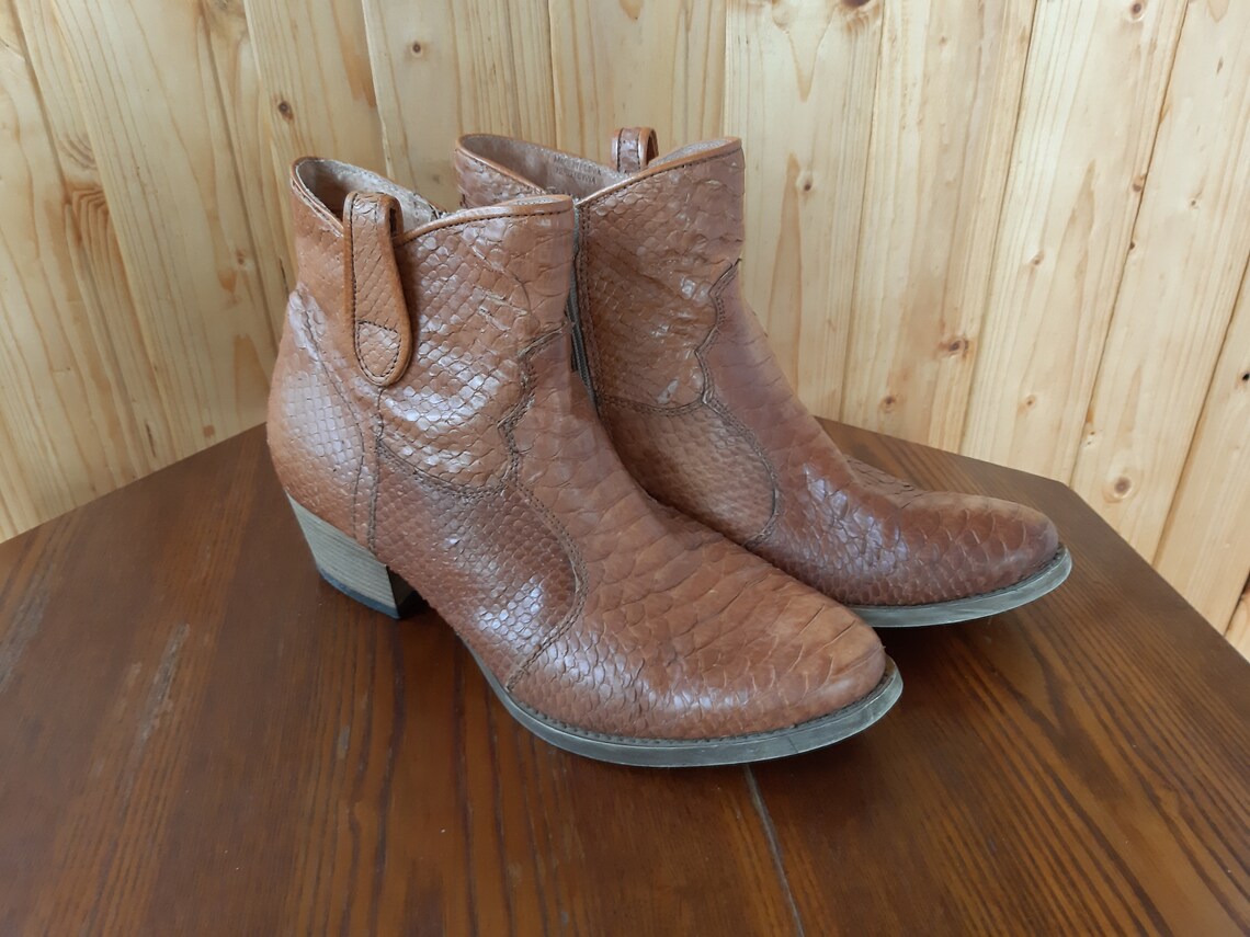 Vintage Leather Brown Italian Country Western Cowboy Boots Mens 41 EU / 8 US / 7.5 UK Unisex Cowboy Boots, foto 1 di 5