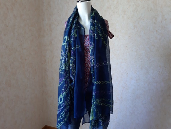 BIG Vintage scarf. Shawl Retro. Blue Shawl. Woman… - image 3