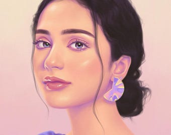 Retrato personalizado iridiscente dibujado a mano (digital)