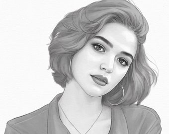 Retrato en blanco y negro dibujado a mano (digital)