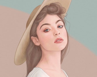 Retrato en paleta beige dibujado a mano a partir de una foto (digital) (fondo de 2 colores)