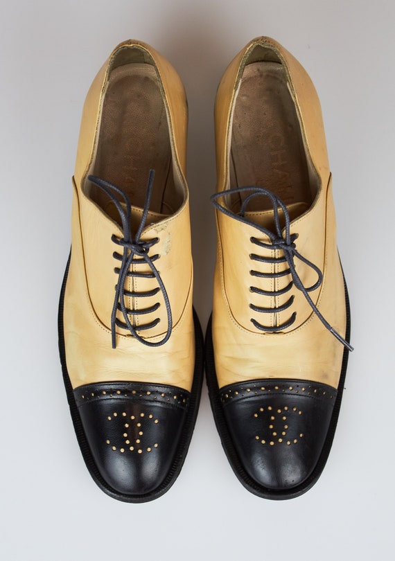 vintage Chanel two-tone beige black CC logo shoes