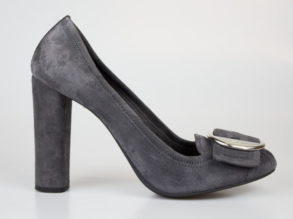 Vintage Prada shoes gray suede block heels Prada s