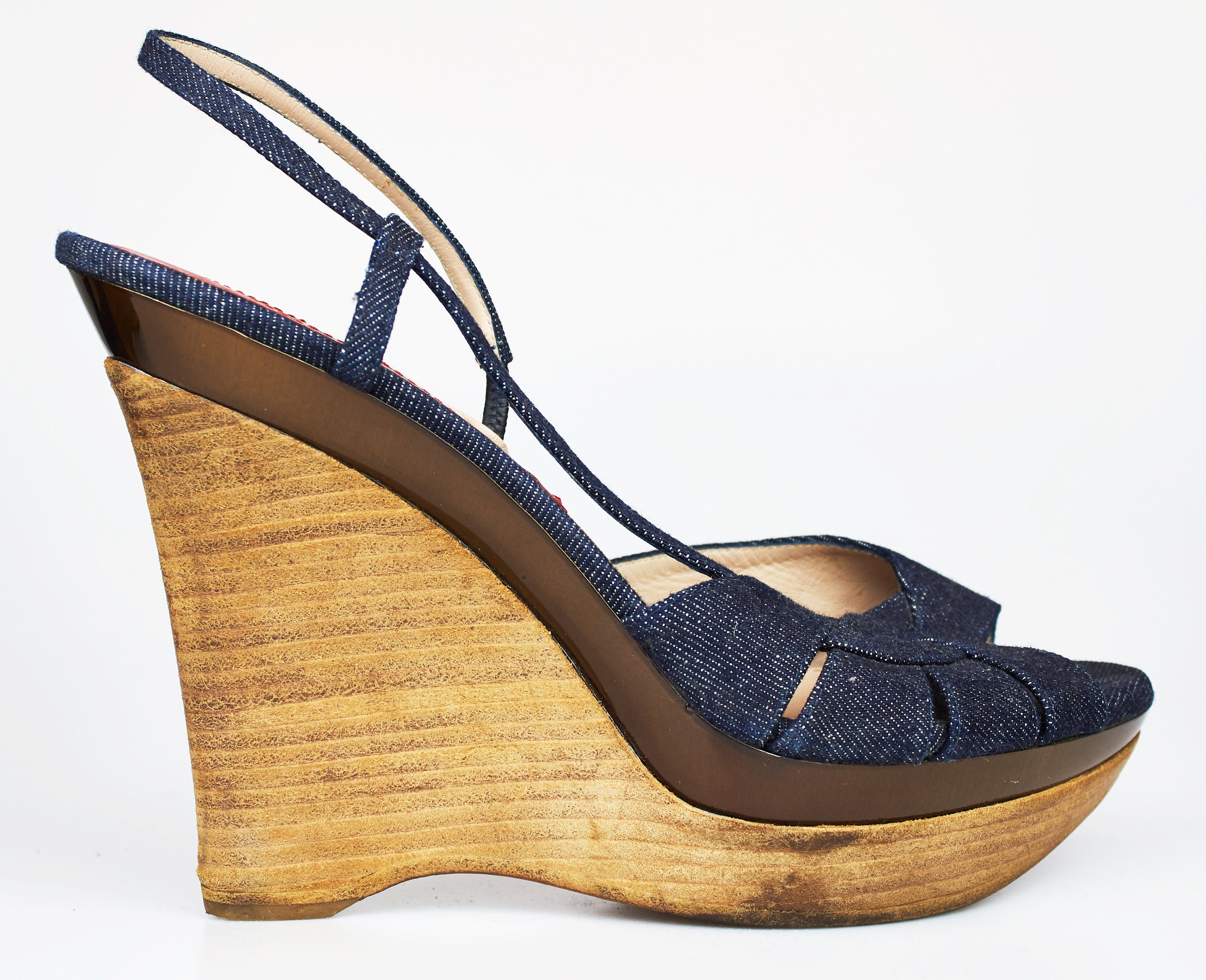 Vintage Brioni denim blue high heel wooden platform sandals | Etsy